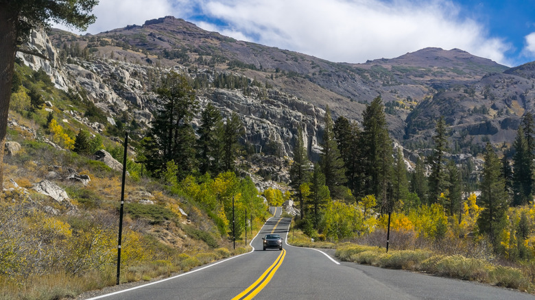 Mountains rise in front of the Sonora Pass Highway in California