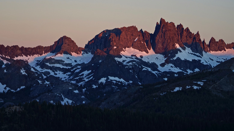 Rugged mountain peaks and spires in the Ansel Adams Wilderness