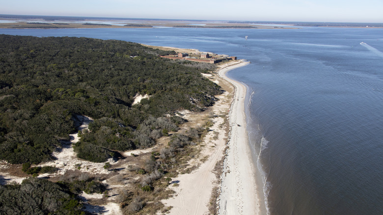 An aerial view of fort clinch state park