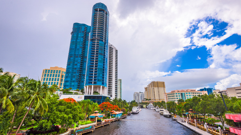 Shops, restaurants, and parks along The Riverwalk in Fort Lauderdale, Florida