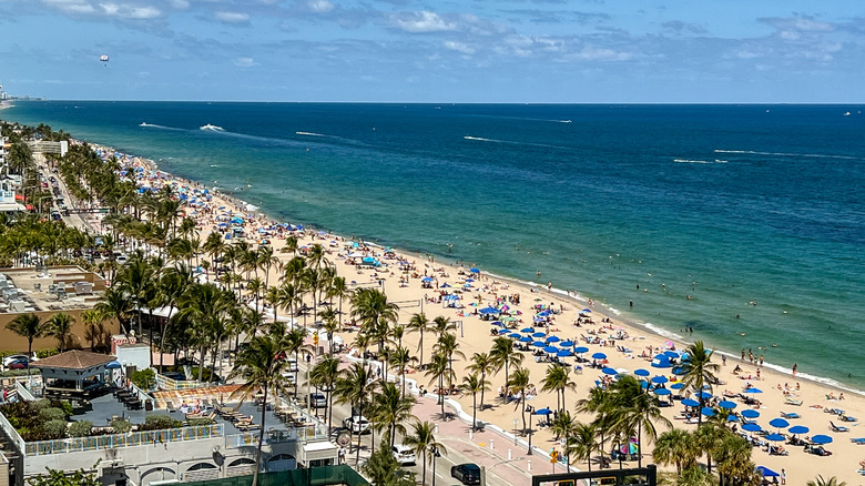 An aerial view of Fort Lauderdale Beach and the strip where many restaurants are located