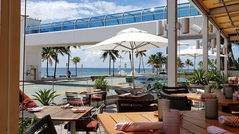 The patio view of the beach at Lona Cocina Tequileria