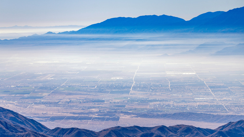 Air pollution and smog over San Bernardino seen from Joshua Tree National Park
