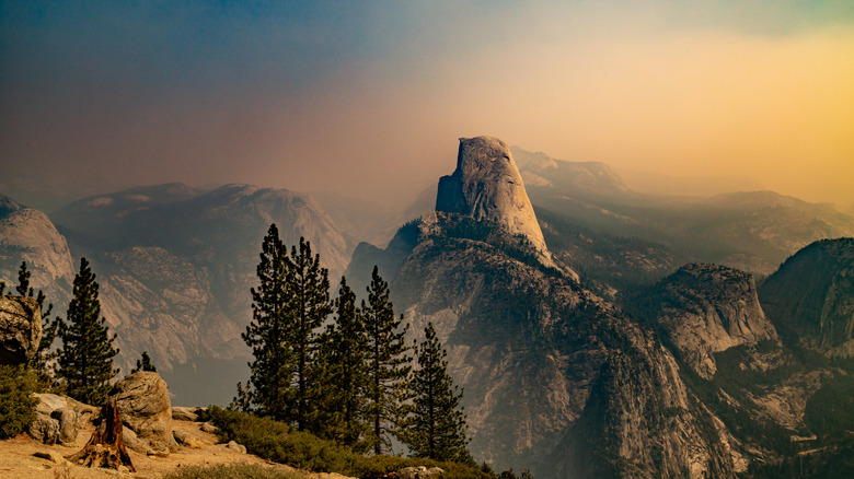 Half Dome in the smoke at Yosemite