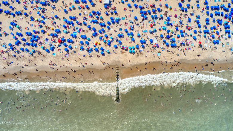 Aerial view of people on Rehoboth Beach in Delaware