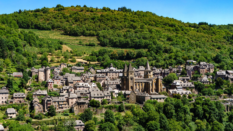 Sweeping view of the medieval village of Conques, France