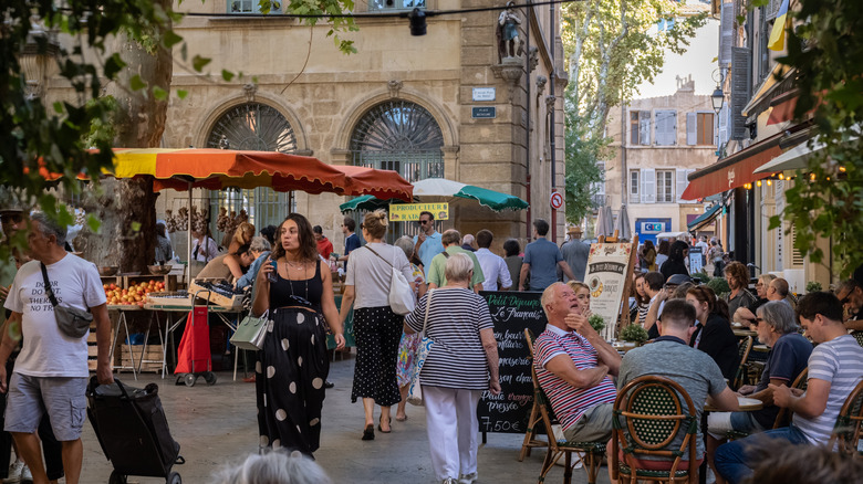 Lively open-air market in Aix-en-Provence, France