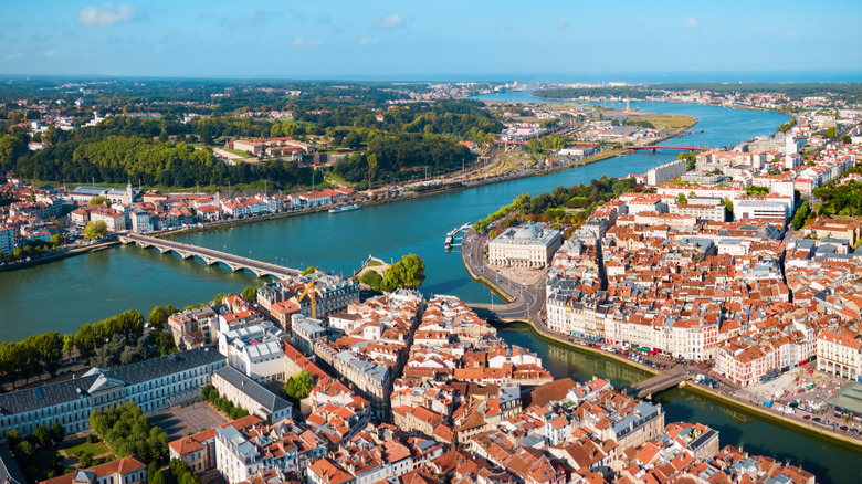 Aerial view of the beautiful and dreamy Bayonne in southern France