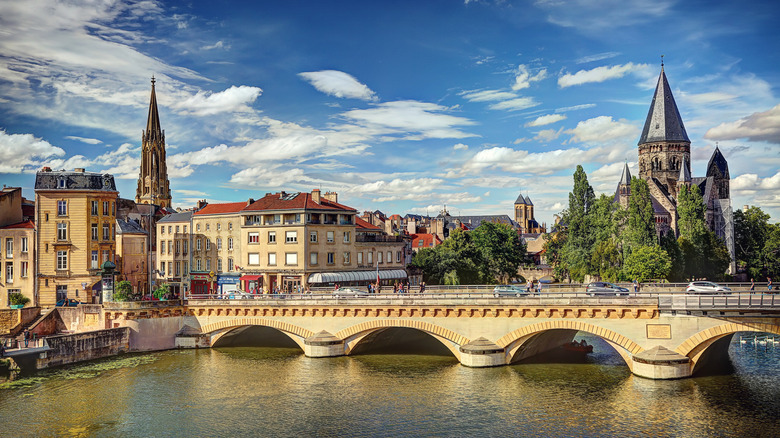 A bridge in the historical city of Metz in France on a sunny day