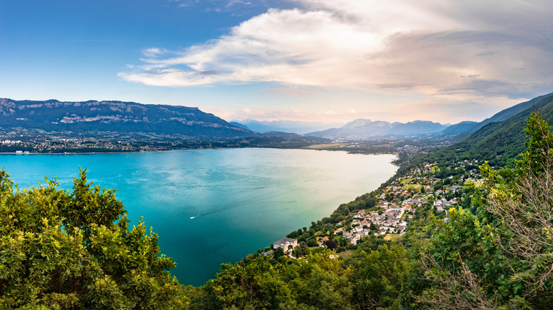 Aerial panoramic view of Lac du Bourget in France