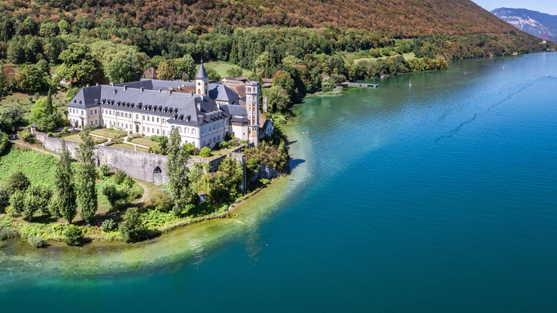 Aerial view of chateau on Lac du Bourget