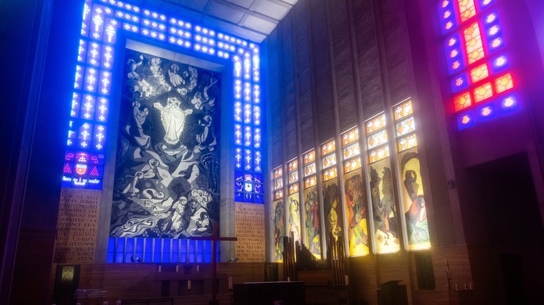 Stained glass panels on a church in Montrouge, France