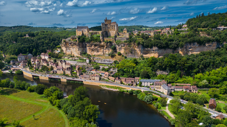 An aerial view of the village of Beynac-et-Cazenac in the Dordogne
