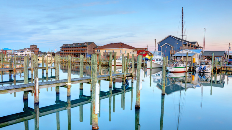 The fishing docks in Hatteras Village in the Outer Banks town of Hatteras, North Carolina