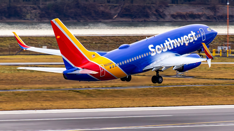 Southwest airplane taking off
