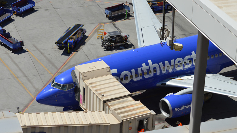 Southwest airplane at the airport gate