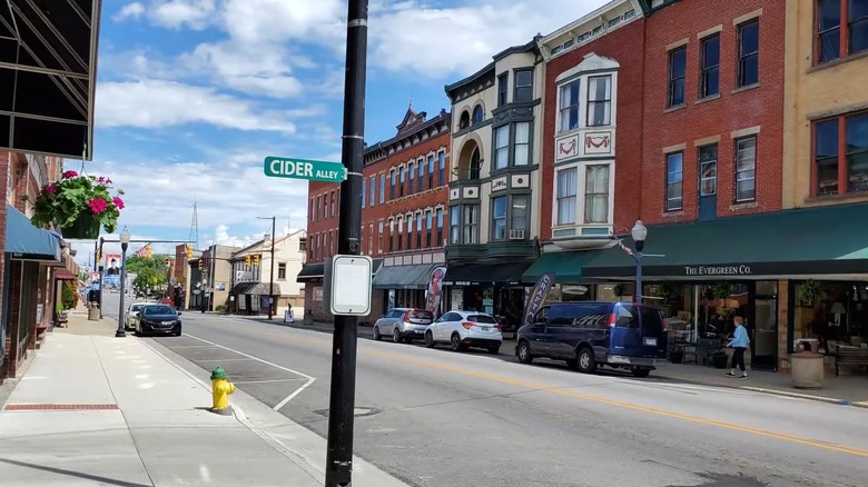 Three-story brick buildings on Harding Way in downtown Galion, Ohio