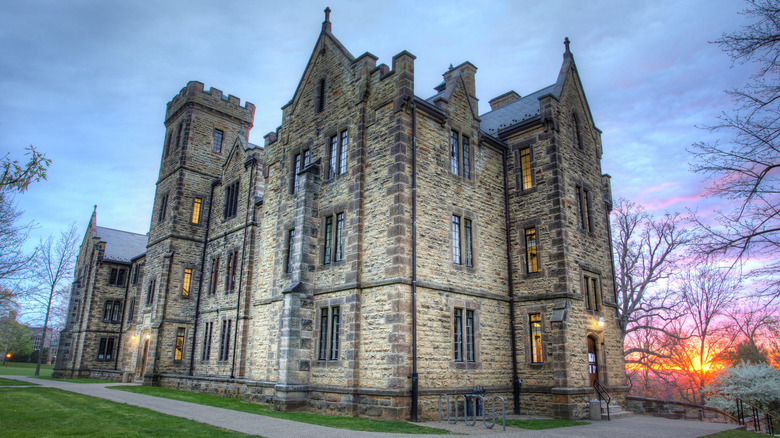 Sunset behind Kenyon College building