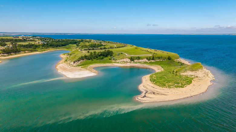 Aerial view of the Lake Sakakawea shoreline