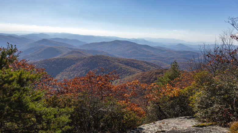 Morning view from the Appalachian Trail near the summit of Blood Mountain in Georgia