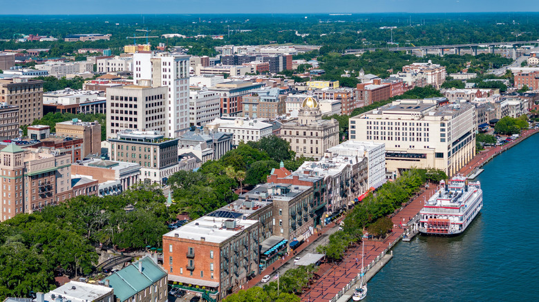 Downtown Savannah and harbor