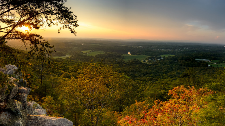 A panoramic view at sunset from the top of Sawnee Mountain in Georgia