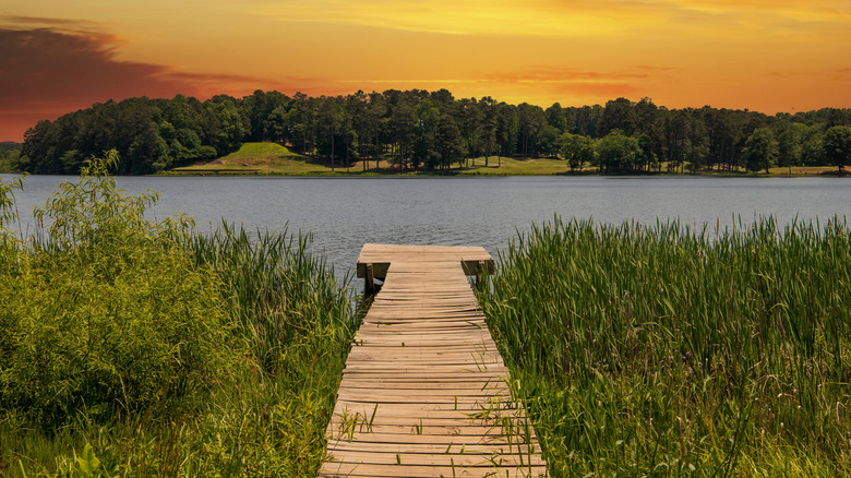 A dock over Lake Acworth in Acworth, Georgia