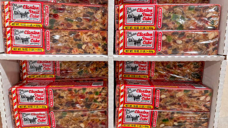 Fruitcake display at Claxton Bakery