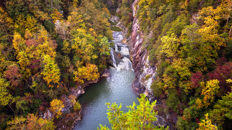 Tallulah Gorge with waterfalls and autumn colors