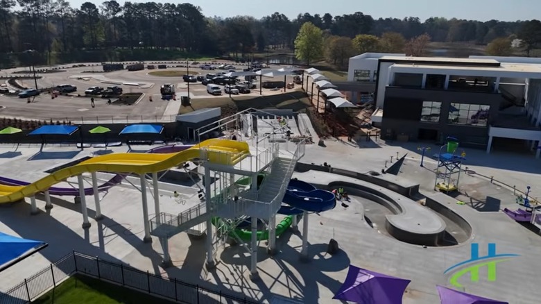 View of the Aquatic Center under construction