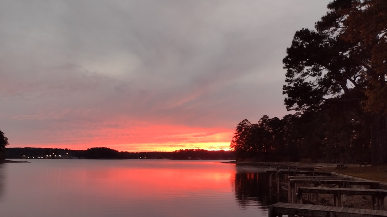 The orange sky above Jackson Lake in Georgia