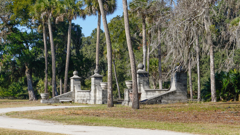 The grounds of Dungeness Ruins among live oaks on Cumberland Island, Georgia
