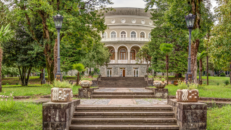 Outdoor view of the gardens and stairs leading up to Legends Tskaltubo Spa Resort
