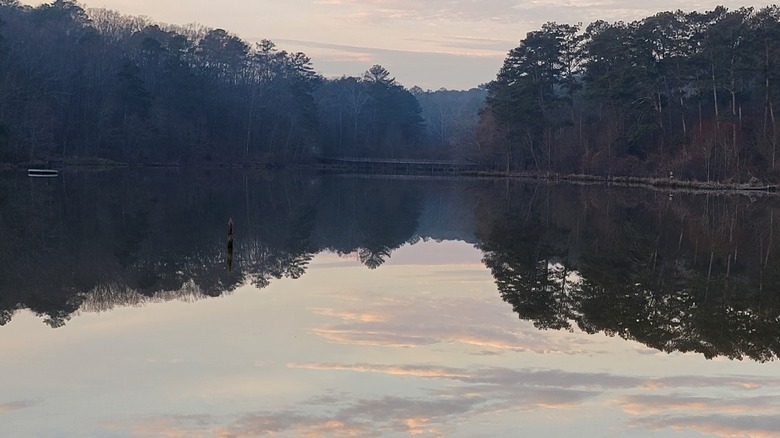 Sunrise over a lake at Panola Mountain State Park.