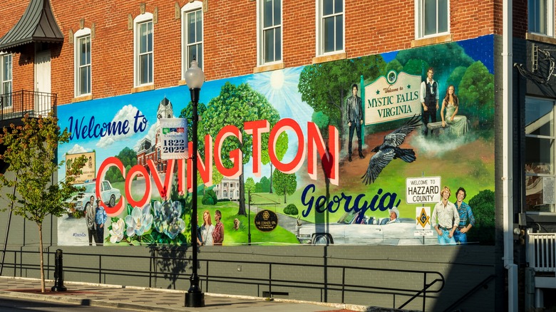 Mural depicting film locations in Covington