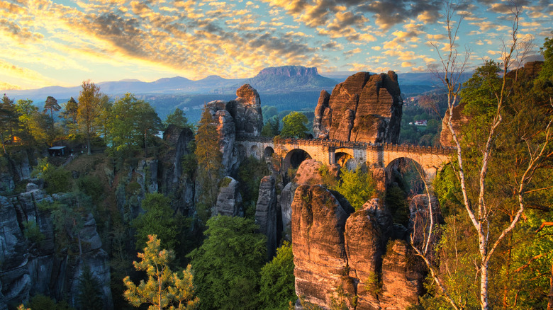 Sunny view of Bastei Bridge