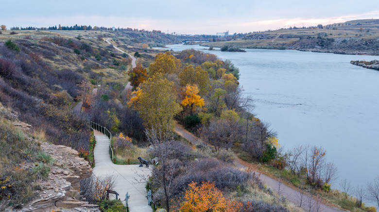 Paved walking trail follows Missouri River at Giant Springs State Park