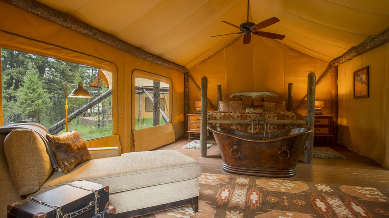 Inside a luxury cabin at Paws Up Montana