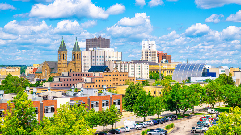 The skyline of Akron, Ohio during the daytime