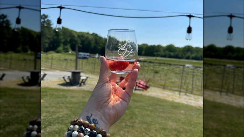 a glass of rose at Leyden Farm Vineyard and Winery in West Greenwich, Rhode Island