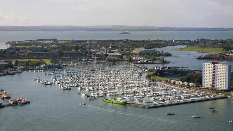 Aerial view of Gosport Marina, Hampshire, England.