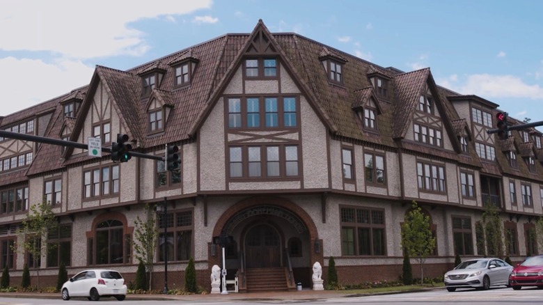The exterior Tudor-style architecture of the Grand Bohemian Lodge Asheville