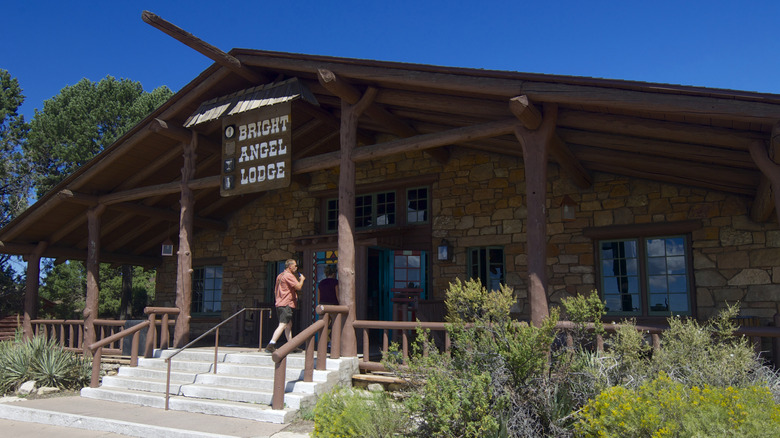 Tourists entering the Bright Angel Lodge on the Grand Canyon's South Rim
