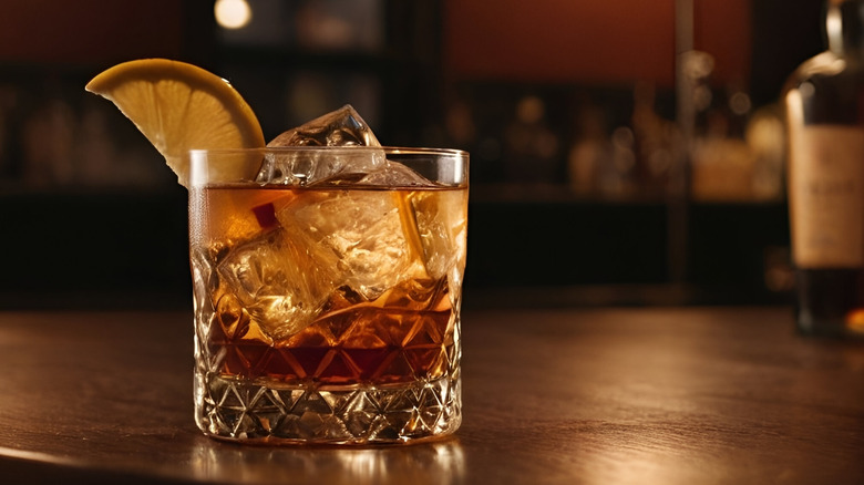 An old fashioned cocktail on a bar