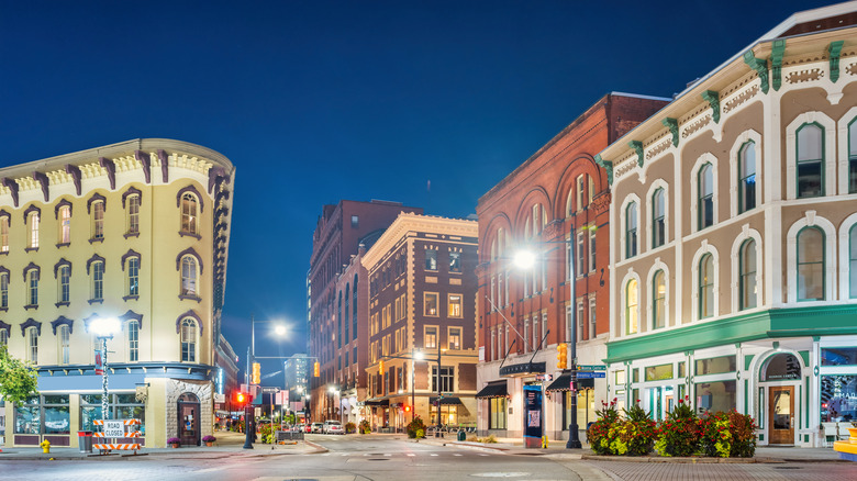 Historic architecture in downtown Grand Rapids at night