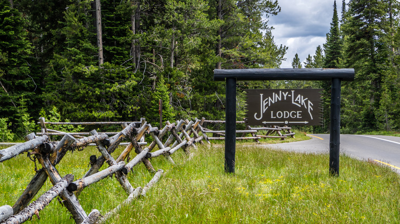 View of the sign of Jenny Lake Lodge