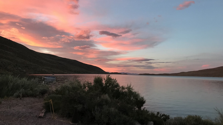 Sunset over Grant Lake, presumably taken from a camping spot