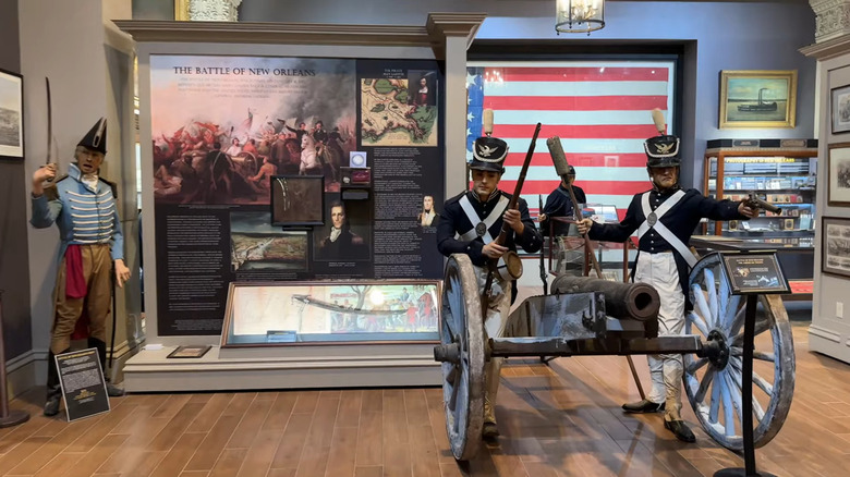 The interior of the Great River Road Museum with informational exhibits