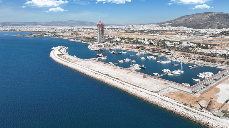 Aerial view of the Ellinikon development project along the Athenian coastline