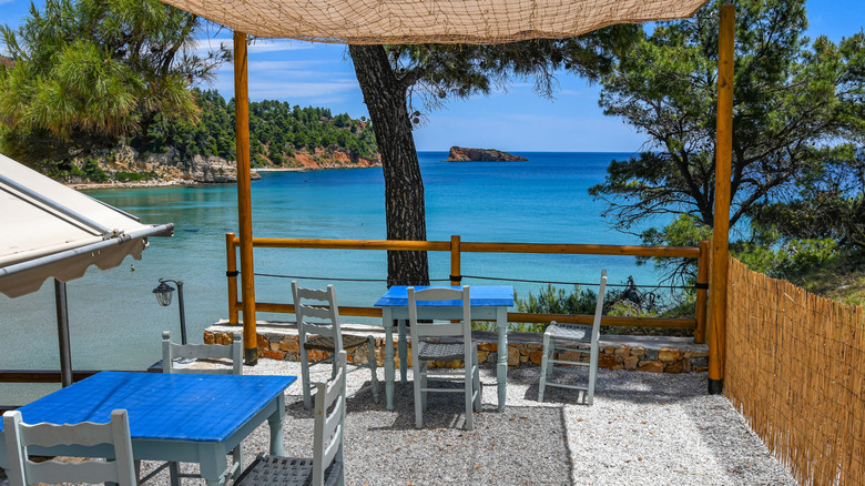 restaurant overlooking ocean in Alonissos, Greece